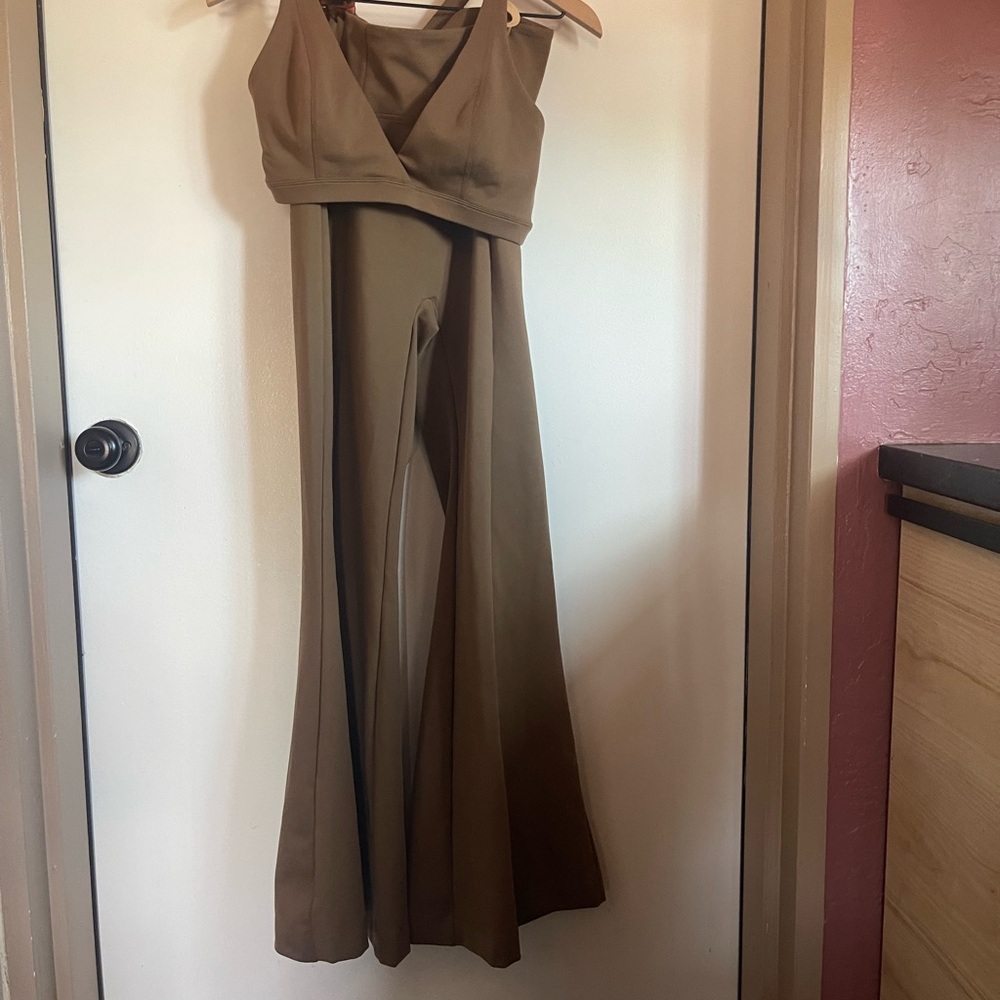 Girlfriend Collective Brown Olive Sports Bra and Bell Bottom Leggings